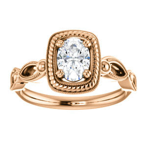 Cubic Zirconia Engagement Ring- The Lucille May (Customizable Oval Cut Solitaire featuring Filigree Faux Halo and Infinity Split Band)