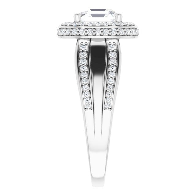 Cubic Zirconia Engagement Ring- The Deena (Customizable Halo-style Asscher Cut with Under-halo & Ultra-wide Band)