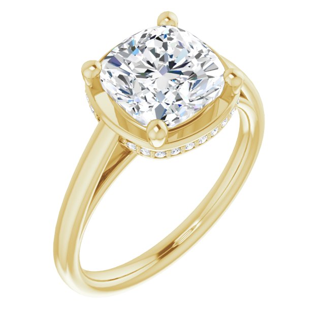 10K Yellow Gold Customizable Super-Cathedral Cushion Cut Design with Hidden-stone Under-halo Trellis