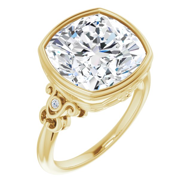 10K Yellow Gold Customizable 5-stone Design with Cushion Cut Center and Quad Round-Bezel Accents