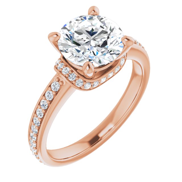 14K Rose Gold Customizable Round Cut Setting with Organic Under-halo & Shared Prong Band