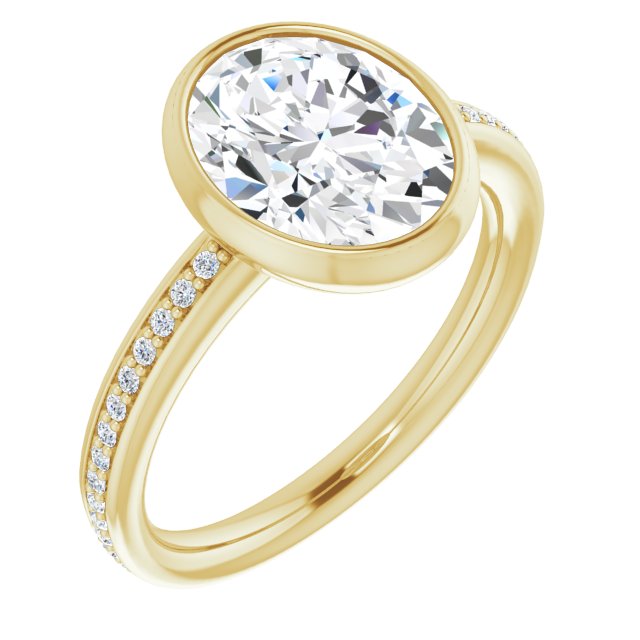 10K Yellow Gold Customizable Bezel-Set Oval Cut Center with Thin Shared Prong Band