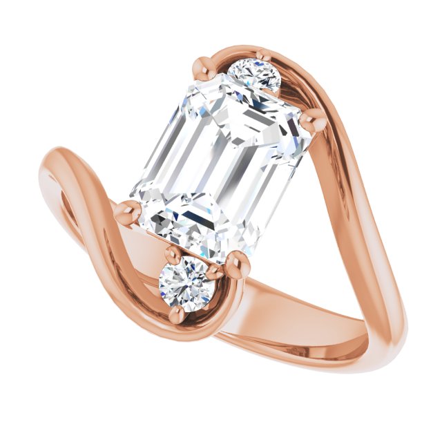 Cubic Zirconia Engagement Ring- The Clarice (Customizable 3-stone Emerald Cut Setting featuring Artisan Bypass)