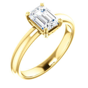 Cubic Zirconia Engagement Ring- The Marie Rosalind (Customizable Emerald Cut Solitaire with Tooled Trellis Design)