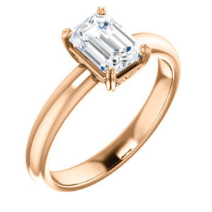 Cubic Zirconia Engagement Ring- The Marie Rosalind (Customizable Emerald Cut Solitaire with Tooled Trellis Design)