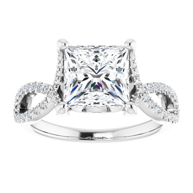 Cubic Zirconia Engagement Ring- The Venus (Customizable Princess/Square Cut Design with Twisting Infinity-inspired, Pavé Split Band)