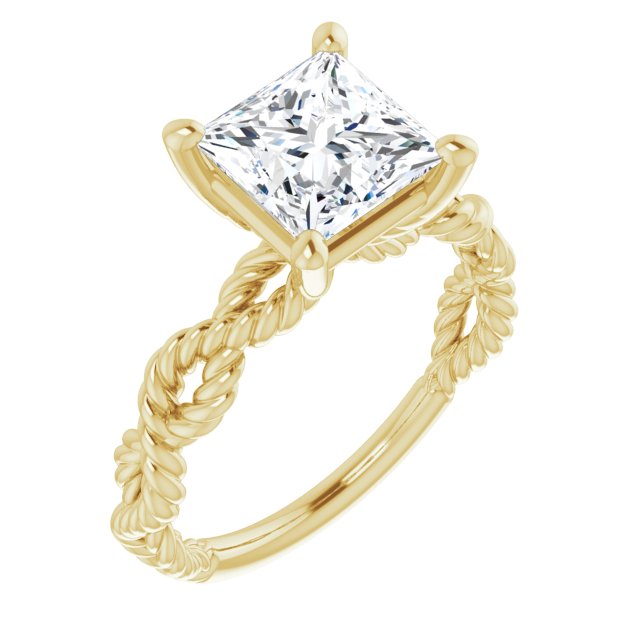 10K Yellow Gold Customizable Princess/Square Cut Solitaire with Infinity-inspired Twisting-Rope Split Band