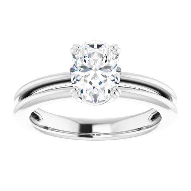 Cubic Zirconia Engagement Ring- The Evie (Customizable Oval Cut Solitaire with Grooved Band)