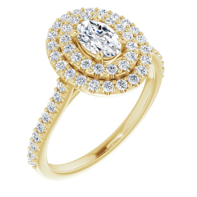 10K Yellow Gold Customizable Double-Halo Oval Cut Design with Accented Split Band