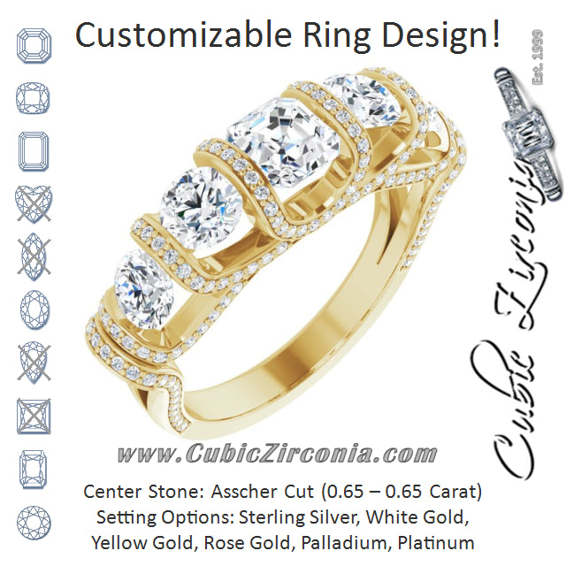 Cubic Zirconia Engagement Ring- The Nairobi (Customizable Bar-set Asscher Cut 5-stone Design Plus Grandiose Pavé Accents)