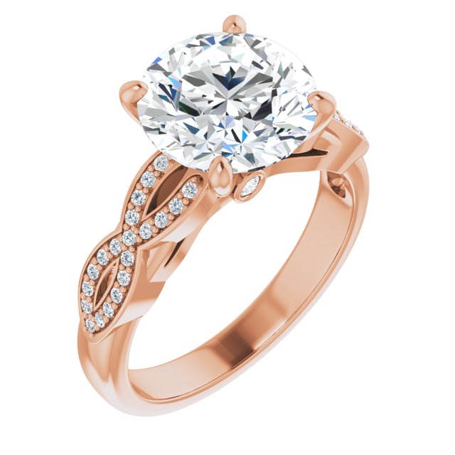 10K Rose Gold Customizable Round Cut Design featuring Infinity Pavé Band and Round-Bezel Peekaboos
