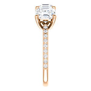 Cubic Zirconia Engagement Ring- The Mary Helen (Customizable Triple Asscher Cut Design with Ultra Thin Pavé Band)