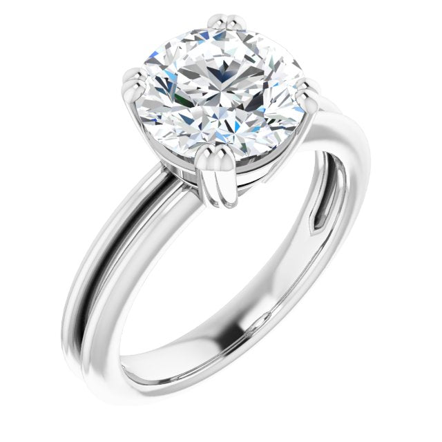 14K White Gold Customizable Round Cut Solitaire with Grooved Band