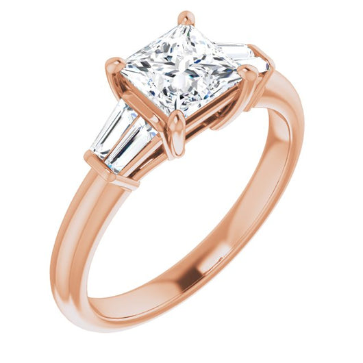 10K Rose Gold Customizable 5-stone Princess/Square Cut Style with Quad Tapered Baguettes