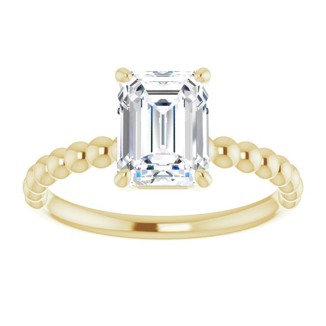 Cubic Zirconia Engagement Ring- The Hattie (Customizable Radiant Cut Solitaire with Thin Beaded-Bubble Band)