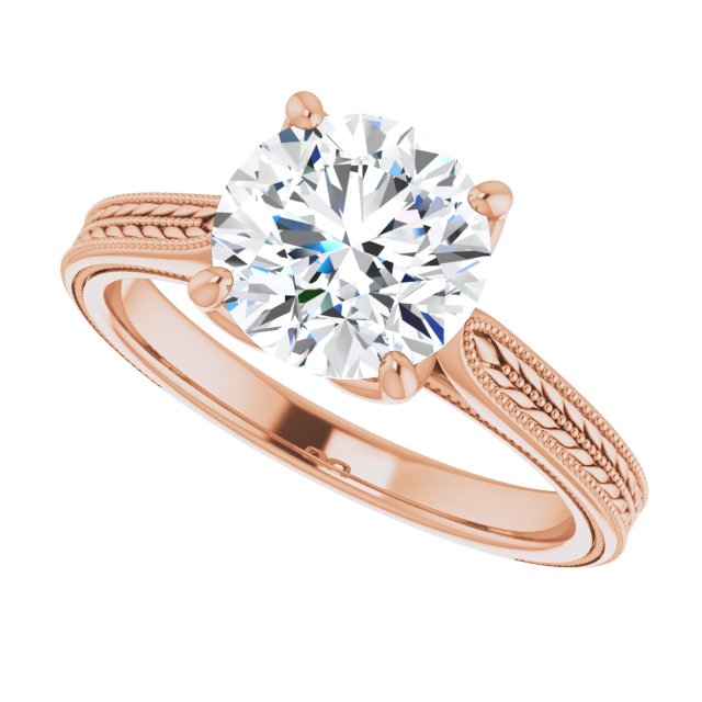 Cubic Zirconia Engagement Ring- The Dulcia (Customizable Round Cut Solitaire with Wheat-inspired Band)