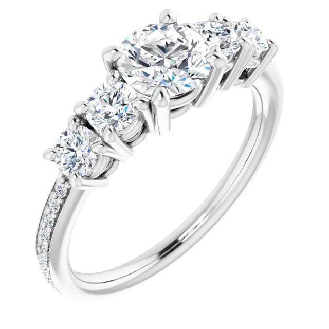 10K White Gold Customizable 5-stone Round Cut Design Enhanced with Accented Band