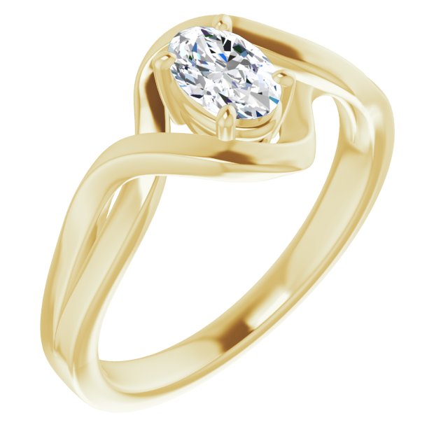 10K Yellow Gold Customizable Oval Cut Hurricane-inspired Bypass Solitaire