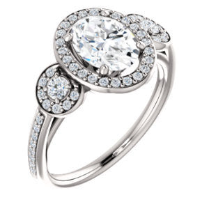 Cubic Zirconia Engagement Ring- The Téa (Oval Cut Customizable 3-Stone Cathedral-Halo with Accented Band)