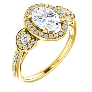Cubic Zirconia Engagement Ring- The Téa (Oval Cut Customizable 3-Stone Cathedral-Halo with Accented Band)