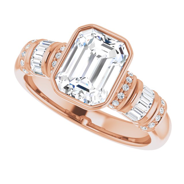 Cubic Zirconia Engagement Ring- The Coralie (Customizable Bezel-set Emerald Cut Setting with Wide Sleeve-Accented Band)