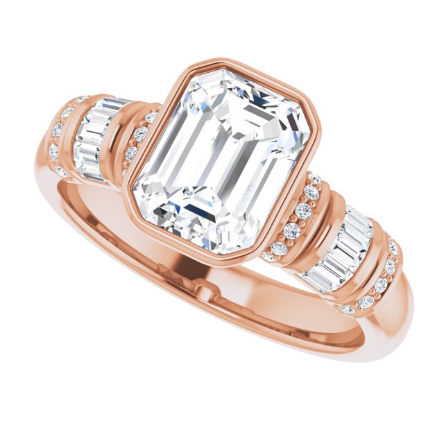 Cubic Zirconia Engagement Ring- The Coralie (Customizable Bezel-set Radiant Cut Setting with Wide Sleeve-Accented Band)