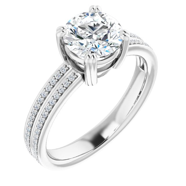 10K White Gold Customizable Round Cut Center with 100-stone* "Waterfall" Pavé Split Band