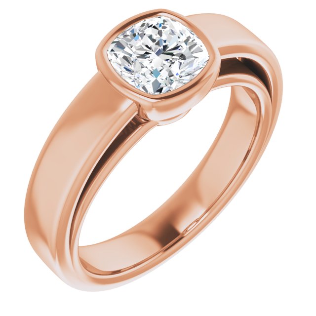 10K Rose Gold Customizable Cathedral-Bezel Cushion Cut Solitaire with Wide Band