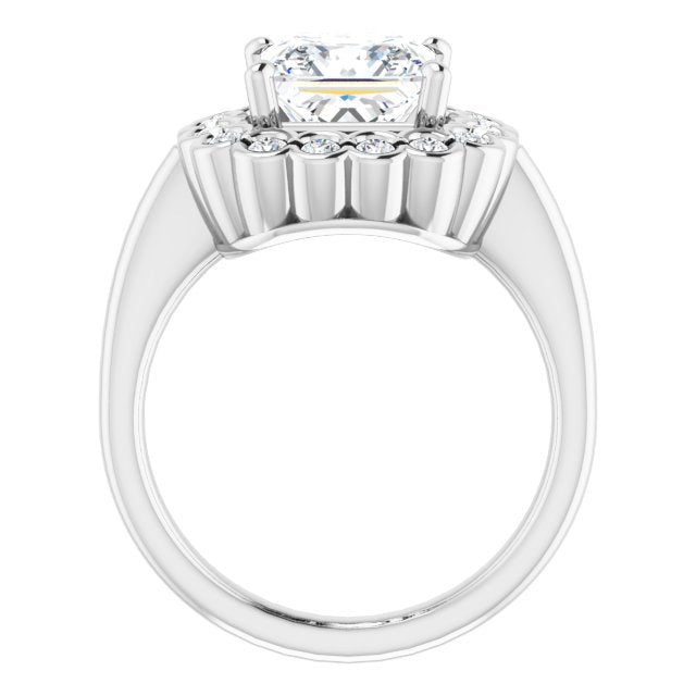 Cubic Zirconia Engagement Ring- The Aabha (Customizable 13-stone Princess/Square Cut Design with Floral-Halo Round Bezel Accents)