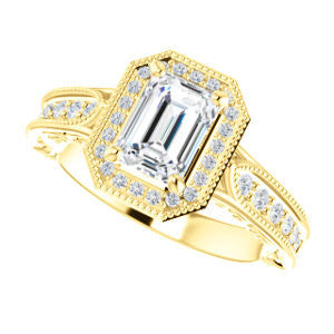 Cubic Zirconia Engagement Ring- The Zöe (Customizable Vintage Emerald Cut Greek Goddess Design)