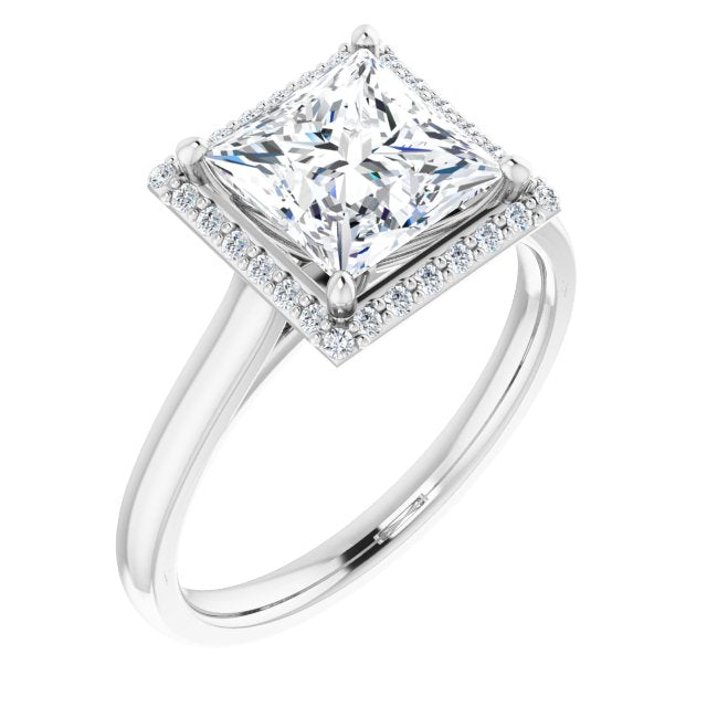 Platinum Customizable Halo-Styled Cathedral Princess/Square Cut Design