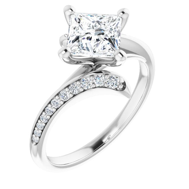 10K White Gold Customizable Princess/Square Cut Style with Artisan Bypass and Shared Prong Band