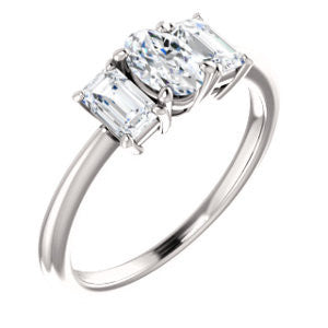 Cubic Zirconia Engagement Ring- The Andrea (Customizable Oval Cut 3-stone with Dual Emerald Cut Accents)