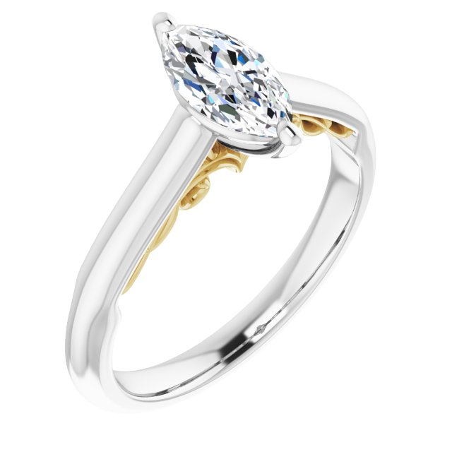 14K White & Yellow Gold Customizable Marquise Cut Cathedral Solitaire with Two-Tone Option Decorative Trellis 'Down Under'