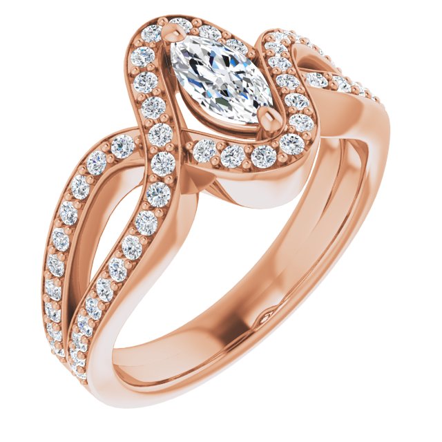 10K Rose Gold Customizable Marquise Cut Center with Infinity-inspired Split Shared Prong Band and Bypass Halo