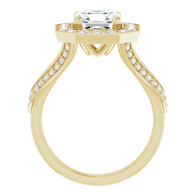 Cubic Zirconia Engagement Ring- The Darsha (Customizable Asscher Cut Center with Large-Accented Halo and Split Shared Prong Band)