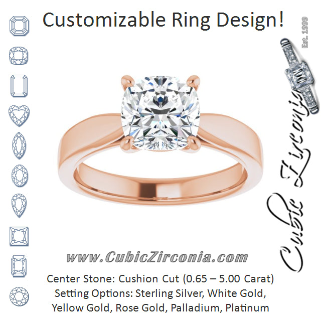 Cubic Zirconia Engagement Ring- The Eden (Customizable Cushion Cut Cathedral Solitaire with Wide Tapered Band)