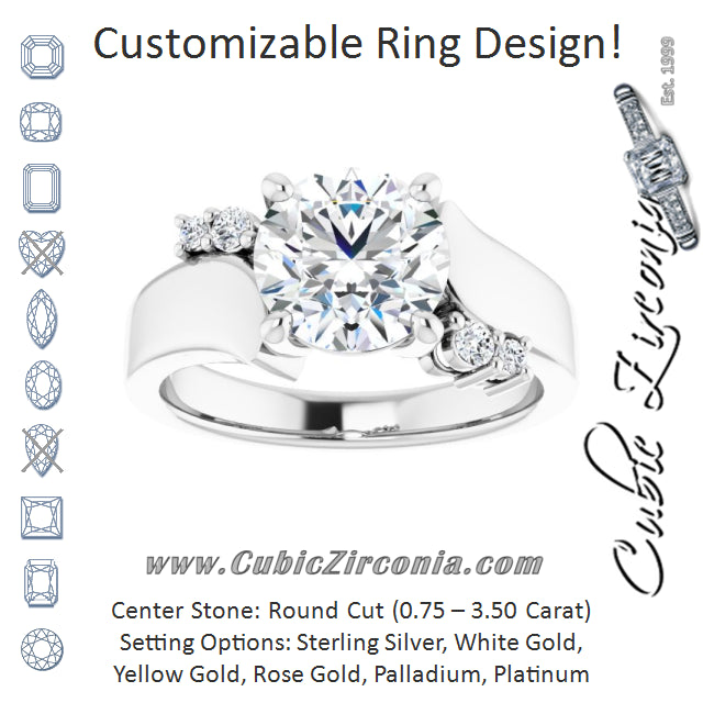 Cubic Zirconia Engagement Ring- The Inez (Customizable 5-stone Round Cut Style featuring Artisan Bypass)