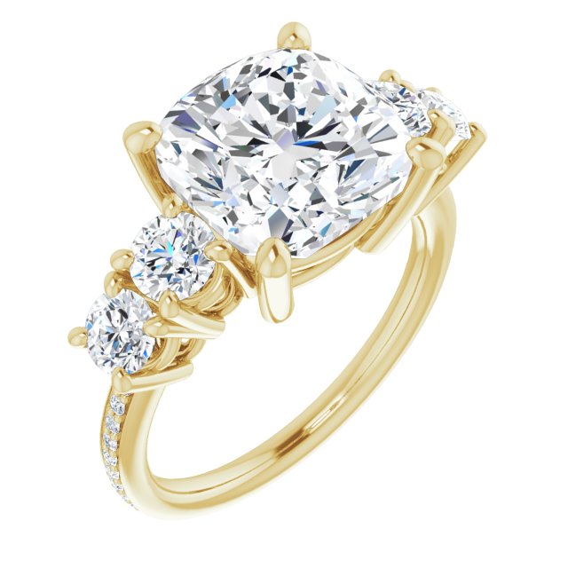 10K Yellow Gold Customizable 5-stone Cushion Cut Design Enhanced with Accented Band