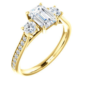 CZ Wedding Set, featuring The Tess engagement ring (Customizable Emerald Cut Trellis-Enhanced Bridge Setting with Semi-Pavé Band)