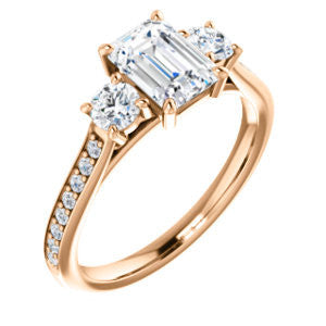 CZ Wedding Set, featuring The Tess engagement ring (Customizable Emerald Cut Trellis-Enhanced Bridge Setting with Semi-Pavé Band)