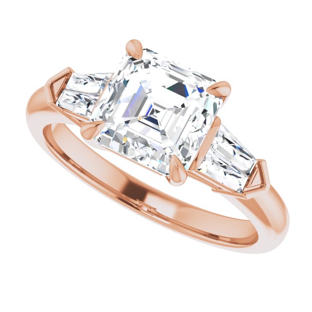 Cubic Zirconia Engagement Ring- The Fortunada (Customizable 5-stone Design with Asscher Cut Center and Quad Baguettes)