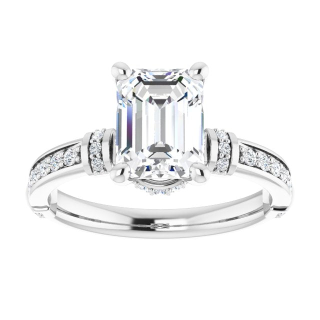Cubic Zirconia Engagement Ring- The Ambrosia (Customizable Radiant Cut Style featuring Under-Halo, Shared Prong and Quad Horizontal Band Accents)