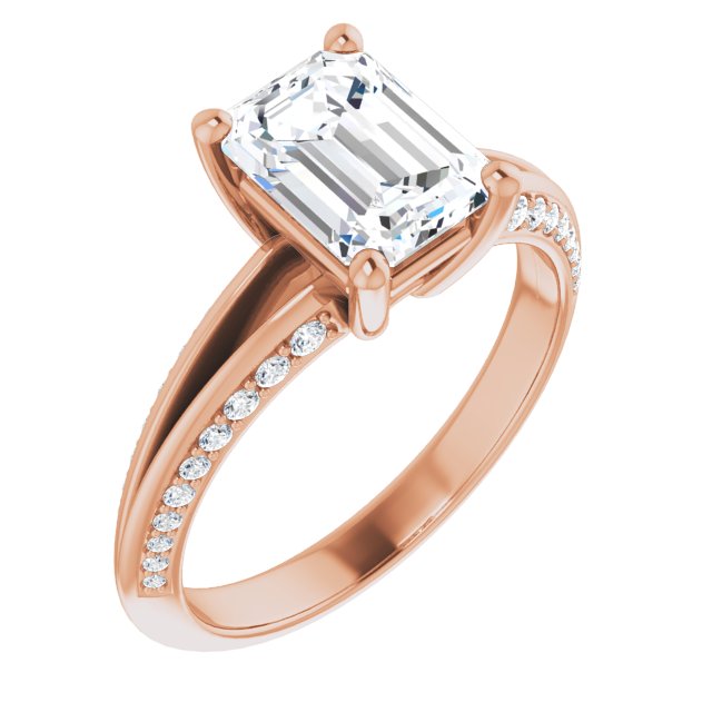 Cubic Zirconia Engagement Ring- The Apryl (Customizable Radiant Cut Center with 4-sided-Accents Knife-Edged Split-Band)