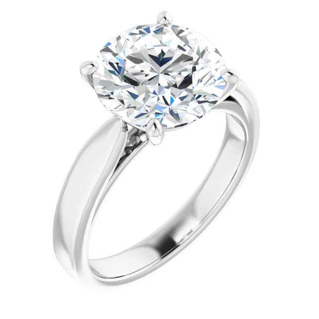 10K White Gold Customizable Round Cut Cathedral Solitaire with Wide Tapered Band