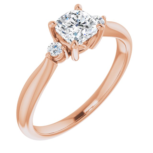 10K Rose Gold Customizable 3-stone Cushion Cut Design with Twin Petite Round Accents