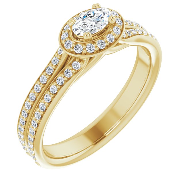 10K Yellow Gold Customizable Cathedral-set Oval Cut Style with Split-Pav? Band