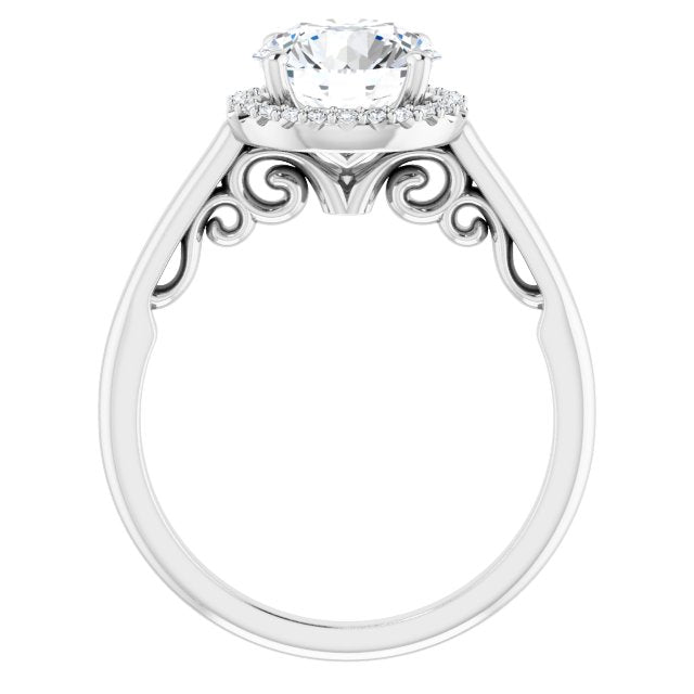 Cubic Zirconia Engagement Ring- The Honesty (Customizable Cathedral-Halo Round Cut Style featuring Sculptural Trellis)