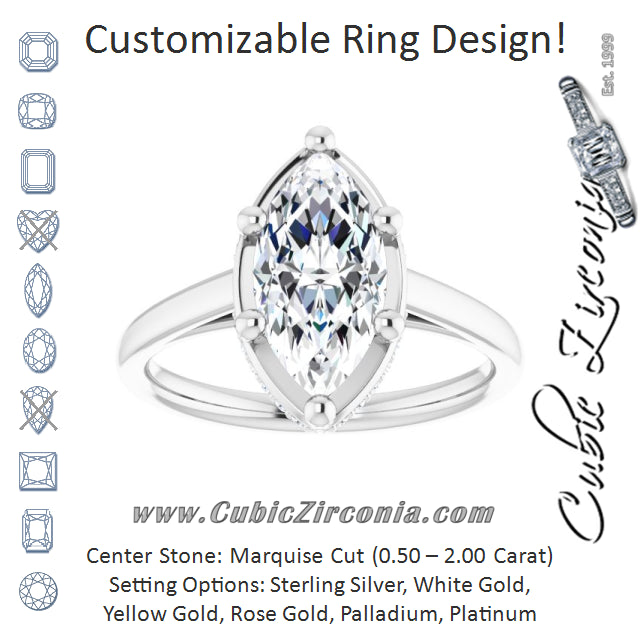 Cubic Zirconia Engagement Ring- The Romina Salomé (Customizable Super-Cathedral Marquise Cut Design with Hidden-stone Under-halo Trellis)