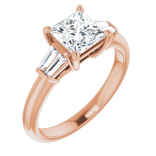 10K Rose Gold Customizable 5-stone Princess/Square Cut Style with Quad Tapered Baguettes